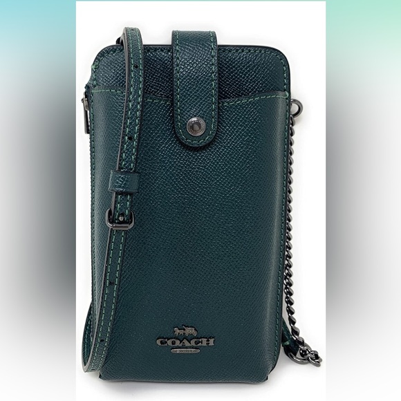 Coach North/South Phone Crossbody Forest Green - Picture 1 of 9